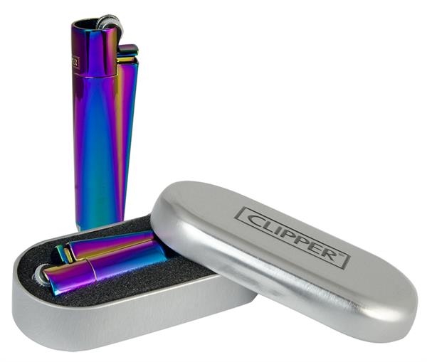 Clipper Feuerzeuge groß, 12er Display, METALL ICY #2 (Rainbow Colours)